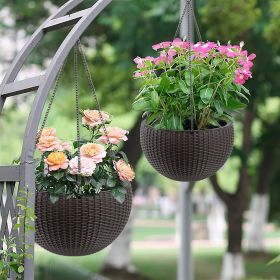 13.4 inch Self-Watering Hanging Rattan-Inspired Planter Large Capacity, Root-Rot Resistant Water Storage with Water Level Indicator