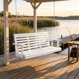 4.5 ft Wooden Porch Swing with Hanging Chains, 880 lbs Heavy Duty Patio Bench Swing for Courtyard & Garden, White