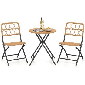 3 Piece Patio Bistro Set Folding Round Table and Chairs with Wicker Seat