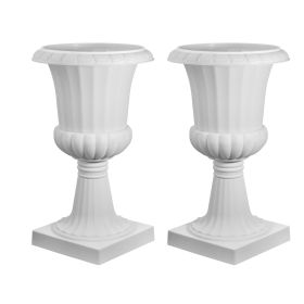 Plastic Urn Planters, 15.8 x 26.4 Inch, 2 Pack White Classic Flower Pots Front Porch Planters, Indoor & Outdoor Vase for Wedding, Party, Event, H