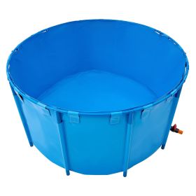 Canvas Fish Pond, 818 Gal Capacity Above Ground Fish Pond, Foldable PVC Koi Tank, Round Goldfish Tank with Stable Frame and Drain Valve