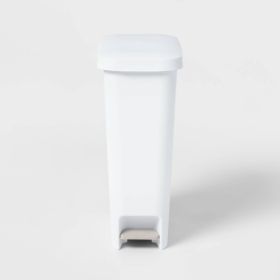 11 Gallon Slim Pedal Trash Can, White Textured Indoor Kitchen Waste Bin with Step Lid