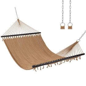 2-Person Polyester Caribbean Hammock with Hardwood Spreader Bars, 600lbs Weight Capacity Double Hammock for Patio Garden-Khaki