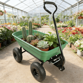 Folding car Poly Garden dump truck with steel frame, 10 inches. Pneumatic tire, 300 lb capacity body 55L Green