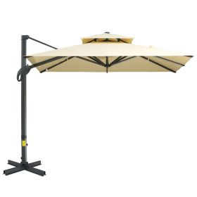 10ft Offset Patio Umbrella, Hanging Cantilever Umbrella, Square Shape, Aluminum Cross Base, Tilt, 360-Degree Rotation, Beige