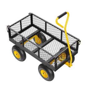 500 Lbs Steel Garden Cart, Heavy Duty Garden Wagon Cart Pullable on Wheels, Metal Yard Utility Wagon Carts with 10" All Terrain Tires
