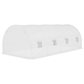 Heavy Duty Waterproof Plastic Greenhouse Cover Replacement with 12 Windows Door And Reinforcement Grid for Hoop House White