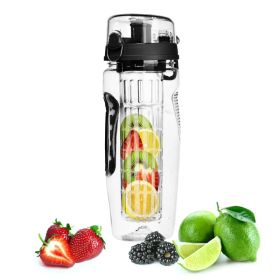 Fruit Infuser Water Bottle 32OZ Juice Shaker Sport W& Flip Top Lid Anti-Slip Grips For Office Home Sport Running Walking Hiking (Option: BLACK)