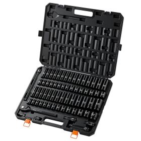Impact Socket Set, 1/2" Drive, 65-Piece Socket Set, 6 Point Sockets, SAE 3/8" To 1-1/4" And Metric 10-24 Mm, Easy To Identify, With A Sturdy Stor (Option: default)