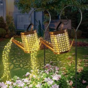 Outdoor Solar Watering Can With Lights Garden Decor Large Solar Powered Lanterns Hanging Waterproof LED Decorative Retro Metal Kettle String Ligh (Option: Warm lights2PCS)