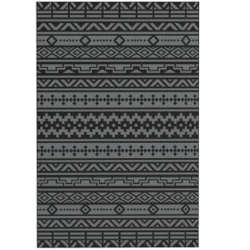 Reversible Outdoor Rug, Waterproof Plastic Straw With Carry Bag, 6 X 9, Black & Gray Geometric Wall (Option: BLACK)