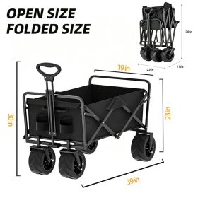 Foldable Multifunctional Camp Trailer Large Capacity Outdoor Camping Beach Trolley Available In Black And Beige (Option: BLACK)