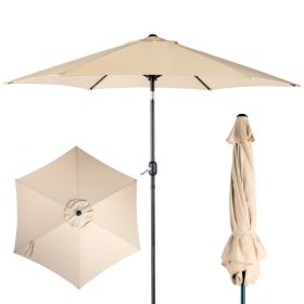 9ft Patio Umbrella, Outdoor Market Umbrella With Push Button Tilt, Crank Handle, 6 Sturdy Iron Ribs, UPF Waterproof Solution-Dyed Polyester Canop (Option: Beige)