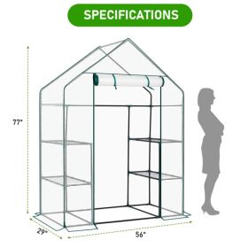 Mini Walk-in Greenhouse With PE Cover, 4-Shelf Indoor Outdoor Plant Gardening Green House For Garden Backyard, 56in  X 29in X 77in, White (Option: default)