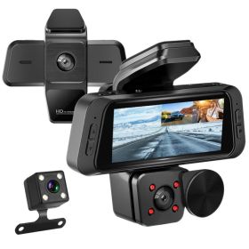 1080P FHD 3 Channel WiFi Dash Cam 170 Degree Wide Angle Triple Car Camera With IR Night G Sensor Motion Detection Loop Recording App Control Supp (Option: BLACK)