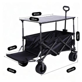 Multi-functional Foldable Camping Cart With Removable Tabletop, Expandable Rear Storage Space, All-terrain Wheels, Suitable For Outdoor Picnics, (Option: BLACK)