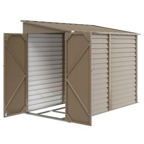 4.6' X 9' Outdoor Storage Shed, Lean To Metal Shed With Foundation Kit, Lockable Doors And Gloves For Patio, Lawn, Brown Multiple Packages (Option: Brown)