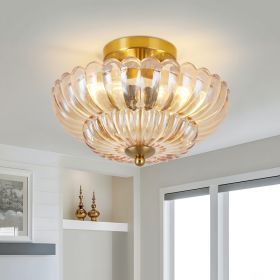 11.8 inch Semi Flush Mount Ceiling Light, 3-Light Close to Ceiling Light Fixtures with Flower Glass, Vintage Ceiling Lights for Hallway Living Ro (Option: Amber)