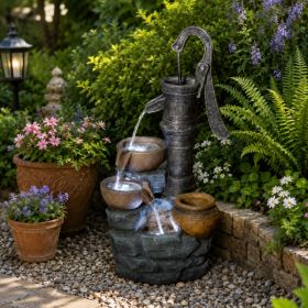 32inch H Large Outdoor Fountains With Vintage Pump Ideal For Patio Yards Outdoor Gardens And Home Art Decor Crafted From Weather-Resistant Materi (Option: Grey)
