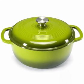 6 Quart Enameled Cast Iron Dutch Oven, Moisture-Sealing Lid For Bread Baking, Braising, Slow Cooking, Dual Handles, Oven Safe (Option: GREEN)