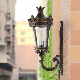 21"(H) Vintage Outdoor Wall Lantern, Waterproof Exterior Wall Sconce with Crown Top and Clear Glass, Decorative Outdoor Lighting Fixture for Pati (Option: Coffee,Golden)