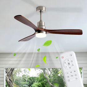 52 Inch Brushed Nickel Ceiling Fans with Lights and Remote Control, Modern Ceiling Fan Light, 3 Blades, 6 Speed DC Motor, Indoor Outdoor Ceiling (Option: Brushed Nickel)