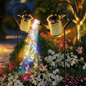 Outdoor Solar Watering Can With Lights Garden Decor Large Solar Powered Lanterns Hanging Waterproof LED Decorative Retro Metal Kettle String Ligh (Option: Colorful lights2PCS)