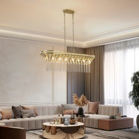 39" Modern Crystal Linear Rectangle Chandelier with Gold Finish, Elegant Pendant Light with Cascading Beads, for Dining Room, Living Room, or Foy (Option: Gold)