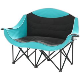 Padded Folding Camp Chair For Adults, Double Camping Chair With Armrests, Cup Holders, Carry Bag For Outdoor, Green (Option: GREEN)