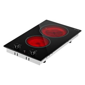 Electric Cooktop 12in 2 Burners Portable Stove Top 1800W 120V Plug In, Ceramic Countertop/Built-in Radiant Electric Stove , With 11 Power Levels, (Option: default)
