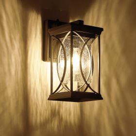 Oil Rubbed Bronze Porch Light Dusk to Dawn Outdoor Wall Lantern Small Modern Exterior Light Fixture Aluminum with Crack-Like Glass IP65 Waterproo (Option: BLACK)