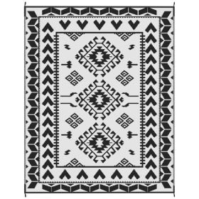 Reversible Outdoor Rug, Waterproof Plastic Straw With Carry Bag, 8 X 10, Black & White Rhombus Patchwork (Option: BLACK)