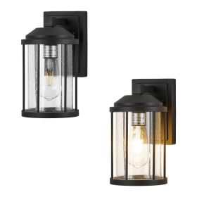 Outdoor Wall Sconces 2 Pack, Exterior Light Lantern Fixtures, Porch Light Lamps Outdoor Wall Mounted in Black Finish with Seeded Glass for House, (Option: BLACK)