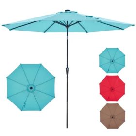 10 Ft Patio Umbrella For Table, Outdoor Sun Umbrella With 32 LED Solar Lights, Lake Blue (Option: default)