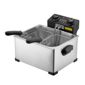Commercial Electric Deep Fryer, 9.51 Qt, 1700W Stainless Steel Countertop Fryer With Large & Small Baskets, Overheat Protection, Temp Control, Ti (Option: default)
