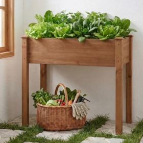 Bed - Cedar Planter With Non-Woven Liner, Bottom Drainage, 30-Inch Height, 34 X 18 X 30 In Sizes For Outdoor Plants Brown  Shipment From Walmart (Option: default)