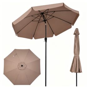 Brown 10ft Scalloped Patio Umbrella With Push Button Tilt, Vented Outdoor Market Parasol With Crank Lift,Fiberglass Ribs Sun Shade For Deck Pools (Option: Brown)