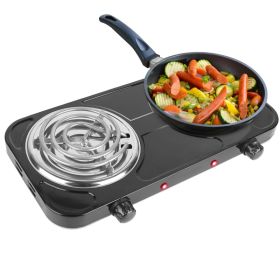 2 Color Options -- 1Pc 2000W Electric Double Burner For Spring Season Cooking Portable Coil Heating Hot Plate Stove Countertop RV Hotplate With N (Option: BLACK)