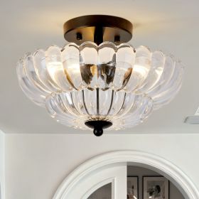 Semi Flush Mount Ceiling Light, Smoky Gray Glass Ceiling Light Fixture, 3-Bulb Modern Black Close to Ceiling Light, Vintage Glass Ceiling Lights (Option: Clear+Black)