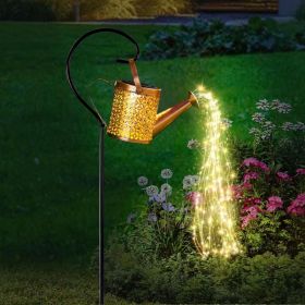Outdoor Solar Watering Can With Lights Garden Decor Large Solar Powered Lanterns Hanging Waterproof LED Decorative Retro Metal Kettle String Ligh (Option: Warm lights1PCS)