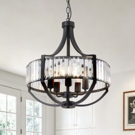 20" Modern Farmhouse Crystal Chandeliers for Dining Room, 5-Light Black Antique Pendant Chandelier, Contemporary Hanging Light Fixture for Living (Option: BLACK)
