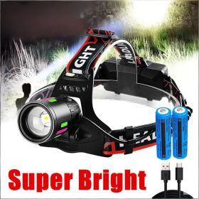 3Modes Tail Warning Rechargeable LED Headlamp Headlight Zoomable Lamp Flashlight (Option: 1Pc)