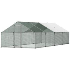 Large Metal Chicken Coop, 9.8 X 26.2 X 6.6 Ft, Walk-in Chicken Runs With Waterproof Cover, Spire Roof Hen House Enclosure With Lock, Outdoor Duck (Option: default)