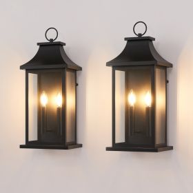 2-Pack Dusk to Dawn Outdoor Wall Lantern 2-Light, 22.2" Large Outside Wall Sconce, Modern Black Wall Light Fixture with Glass, Waterproof Exterio (Option: BLACK)