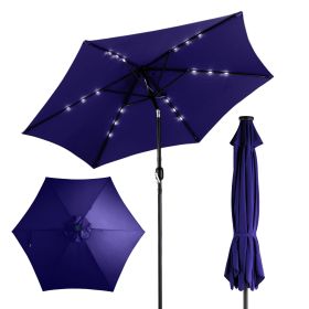 9ft Solar LED Patio Umbrella with Push Button Tilt & Crank, 6 Ribs Waterproof Polyester Outdoor Market Table Umbrella for Garden Backyard Pool (title: default title)