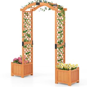 Wooden Garden Arbor with Planter and Trellis for Climbing Plants Decorations (Color: Natural)