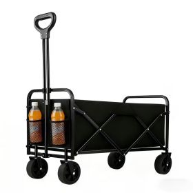680LBS Heavy Duty Folding Wagon Cart, All-Terrain Collapsible Utility Wagon with Extra Large Capacity, Compact Foldable Pull Cart for Camping (Color: Black)