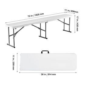 Plastic Folding Bench, 6 ft Portable Bench for Indoor/Outdoor Picnic Party Patio Camping Dining (Color: White, Quantity: 2 pcs)