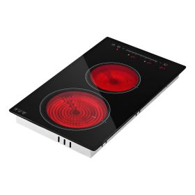 Electric Cooktop 12inch 2 Burners Portable Stove Top 1800W 120V, Ceramic Countertop/Built-in Radiant Electric Stove, With 16 Power Levels, Timer, (Option: default)