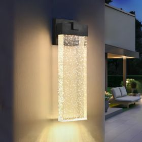 18"(H) 1-pack 12W Modern Outdoor Wall Light Fixture, Weatherproof LED Wall Sconce with Bubble Crystal, Black Finish, Up and Down Lighting for Por (Option: BLACK)